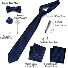 Complete Silk Tie Set for Men — Bow Tie, Necktie, Pocket Square & Accessories