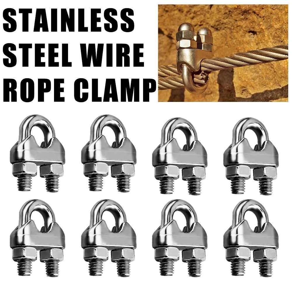 Waterproof Stainless Steel U-Shaped Cable Clamps 1–10mm | Wire Rope Fixing Clips Sling Fastener 1–50pcs