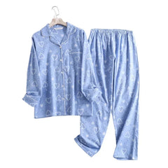 Women's Cotton Flannel Pajama Set | Plaid Long Sleeve Long Pants Loose Autumn Winter Sleepwear