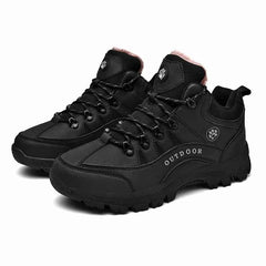 Leather Ankle Boots with Plush Lining – Unisex Winter Hiking Boots with Rubber Sole