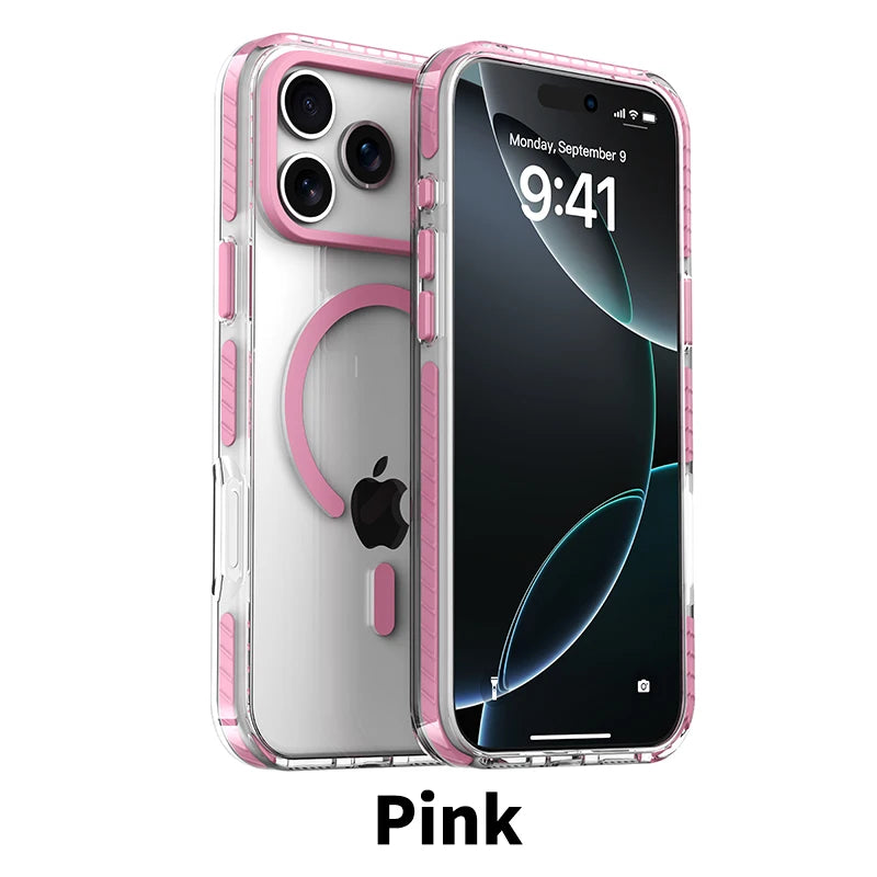 Luxury PE Striped Border MagSafe Phone Case – iPhone 15 Series - Pink / Pro - Cases & Covers