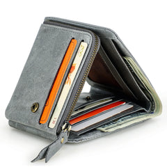 Crazy Horse Cowhide Leather Trifold Wallet with Zip Coin Pocket