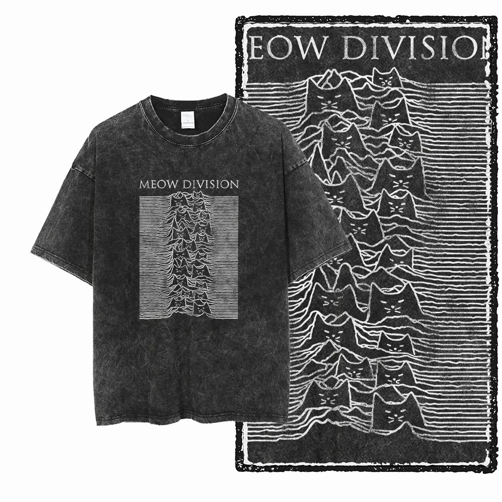Acid Washed Cat Graphic Unisex T-Shirt | Cotton Streetwear Big Size Vintage Tee