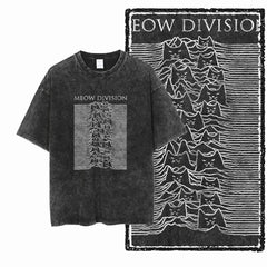 Acid Washed Cat Graphic Unisex T-Shirt | Cotton Streetwear Big Size Vintage Tee