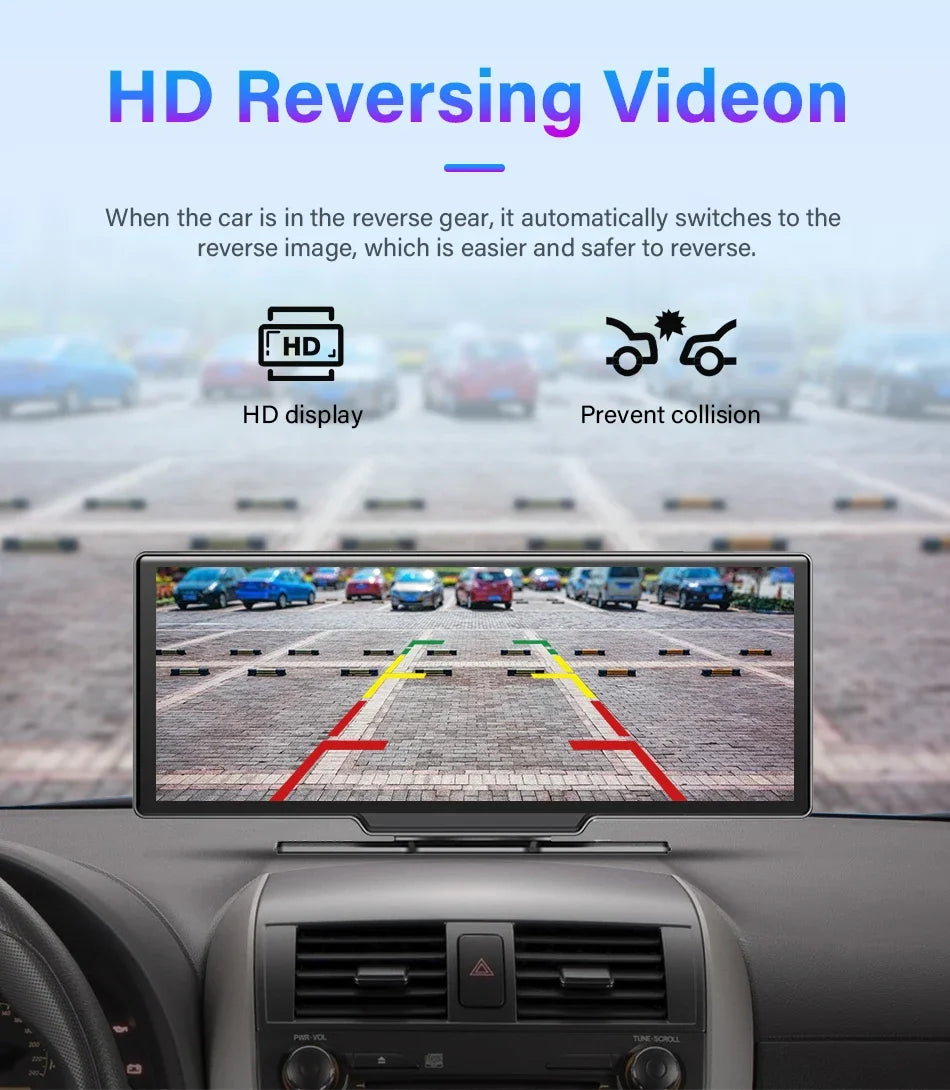 10.26" 4K Dash Cam And Rearview Mirror Car Video Player with Wireless CarPlay by Snagg A Car DVR