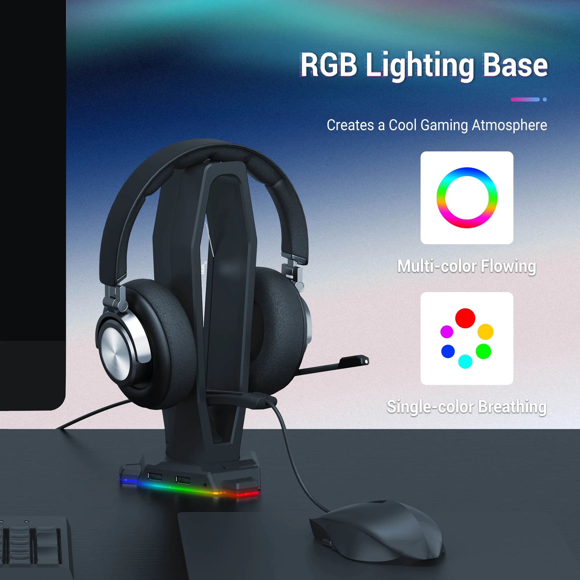 RGB Desktop Headphone Stand Detachable Mouse Cable Hook & Wire Organizer by Snagg A Headset Holder