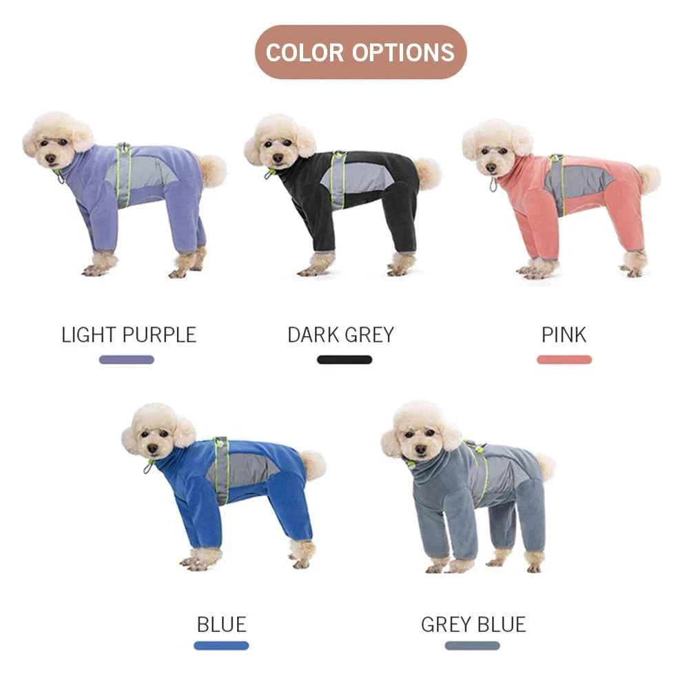 Fleece Dog Pyjamas with Legs – Reflective Closed-Belly Winter Suit for Small Dogs (Cuttable Panel)