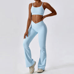 Women's 2-Piece Ribbed Seamless Yoga Set | Sports Bra & Gym Leggings Fitness Tracksuit Activewear