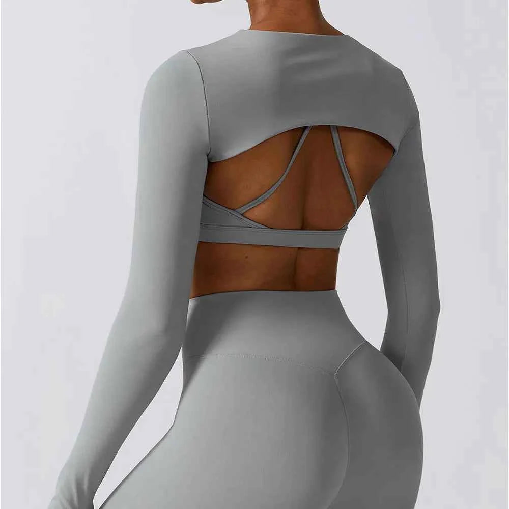 Women's Long Sleeve Shawl Yoga Camisole | Push-Up Nude Fitness Gym Workout Running Sports Top