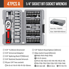 40-in-1 Ratchet Socket Bit Set 1/4" Drive – Cr-V Steel, Quick-Release, Phillips & Slotted for Repair