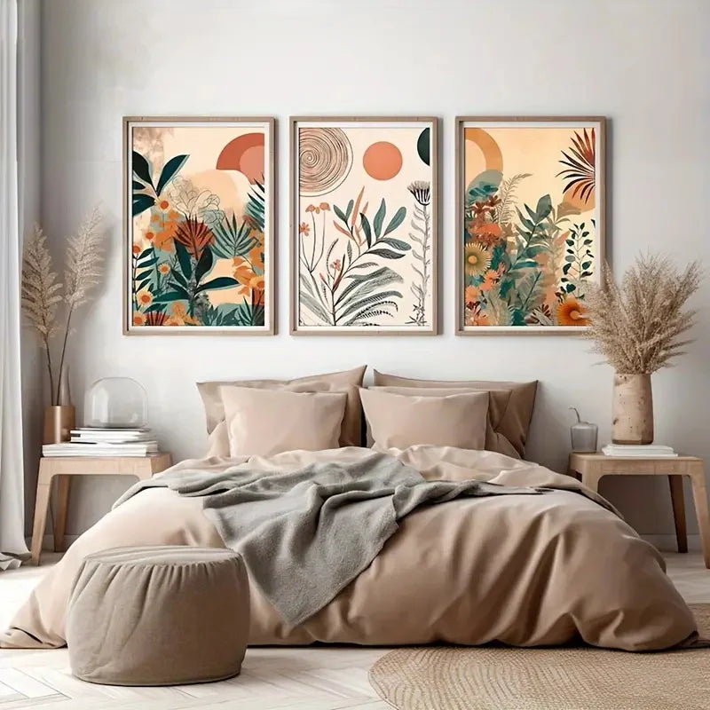 3 Pieces Boho Floral Canvas Prints by Snagg A Print