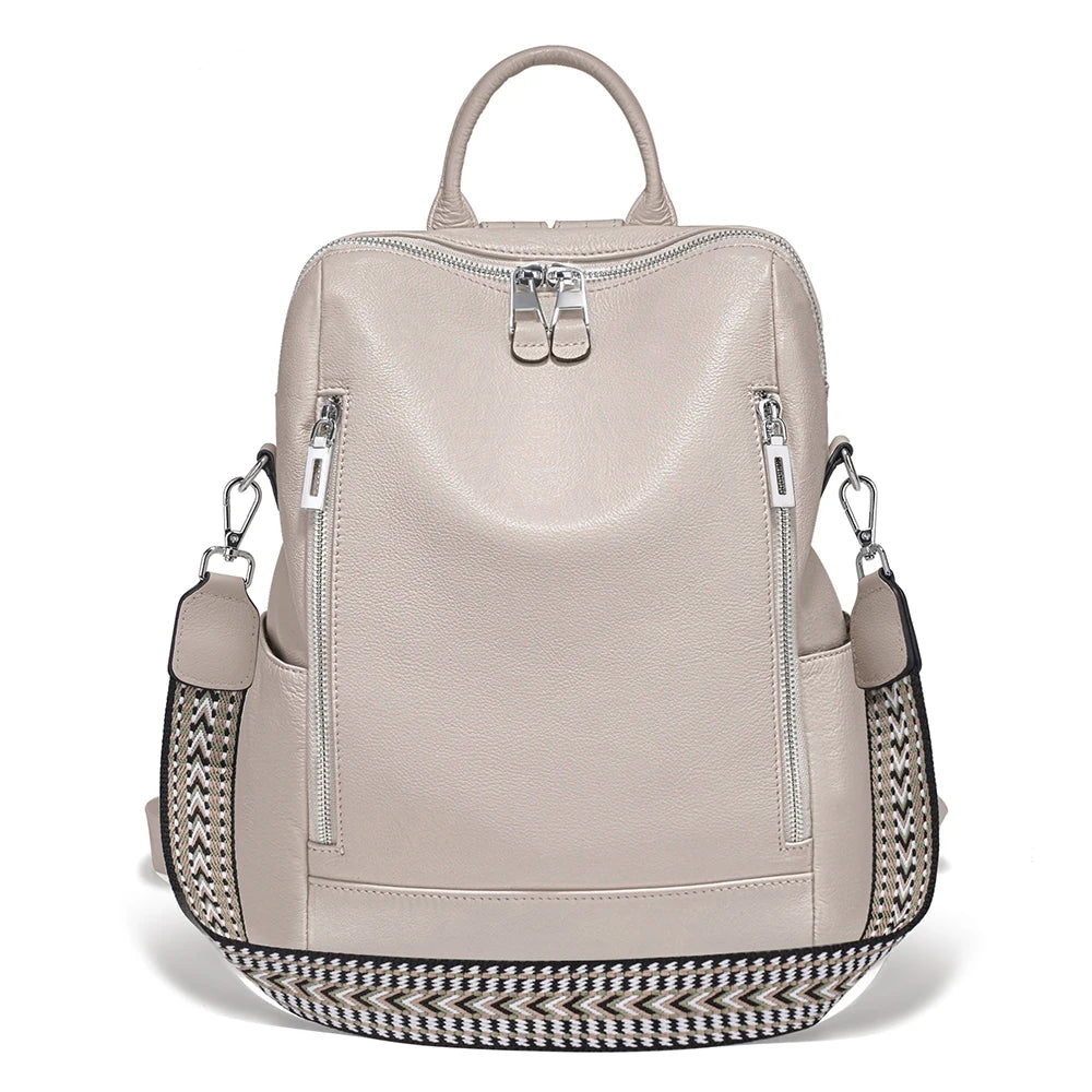 Genuine Leather Convertible Backpack – Multi-Pocket Day Pack & Shoulder Bag for Travel & Commuting