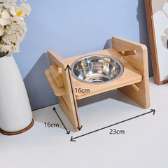 Elevated Stainless Steel Dog & Cat Bowls with Bamboo Stand by Snagg A Feeder