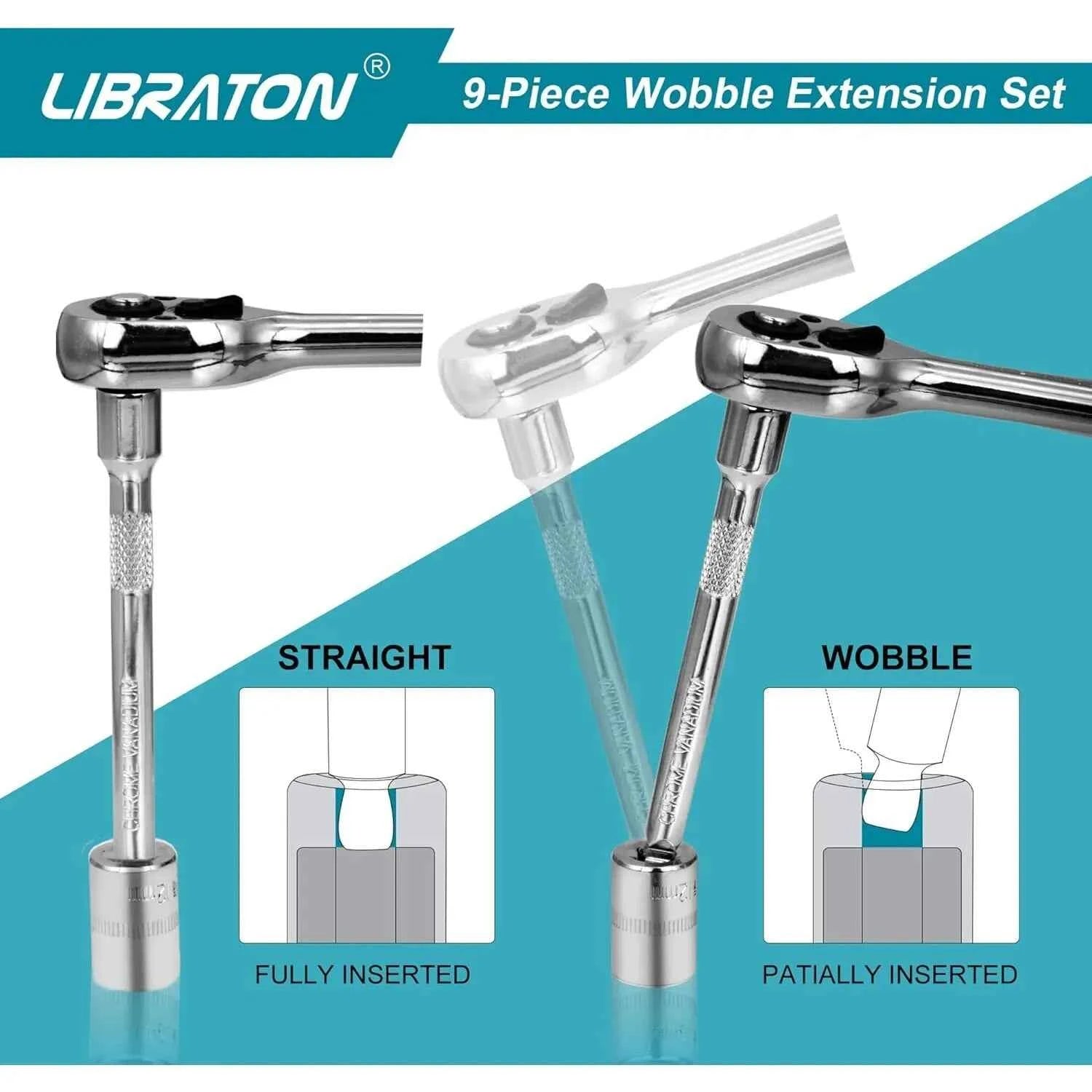 Wobble Socket Extension Set – 1/4", 3/8" & 1/2" Drive Ratchet Extensions in Chromium-Vanadium Steel