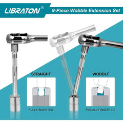 Wobble Socket Extension Set – 1/4", 3/8" & 1/2" Drive Ratchet Extensions in Chromium-Vanadium Steel