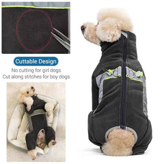 Fleece Dog Pyjamas with Legs – Reflective Closed-Belly Winter Suit for Small Dogs (Cuttable Panel)
