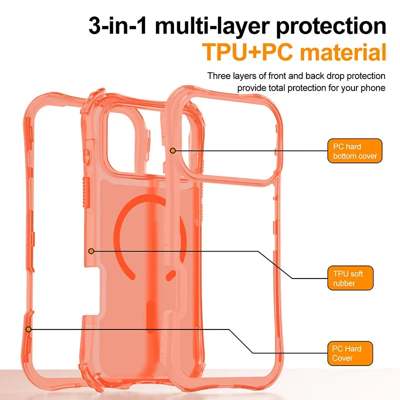 Shockproof Armor 3 in 1 Magnetic Case with Wrist Strap – for iPhone 16 Series - Phone Cases & Covers