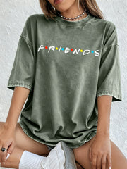 Women's TV Show Inspired Washed T-Shirt | Cotton Oversize Soft Summer Street O-Neck Casual Top