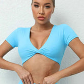 Women's Crop Top Workout Shirt | Short Sleeve Push-Up Yoga Gym Fitness Sportswear Running Top