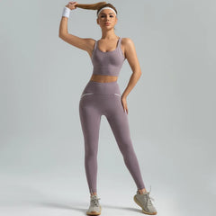 Women's 2-Piece Cross Strap Yoga Set | High Waist High-Elasticity Sports Bra Fitness Tracksuit