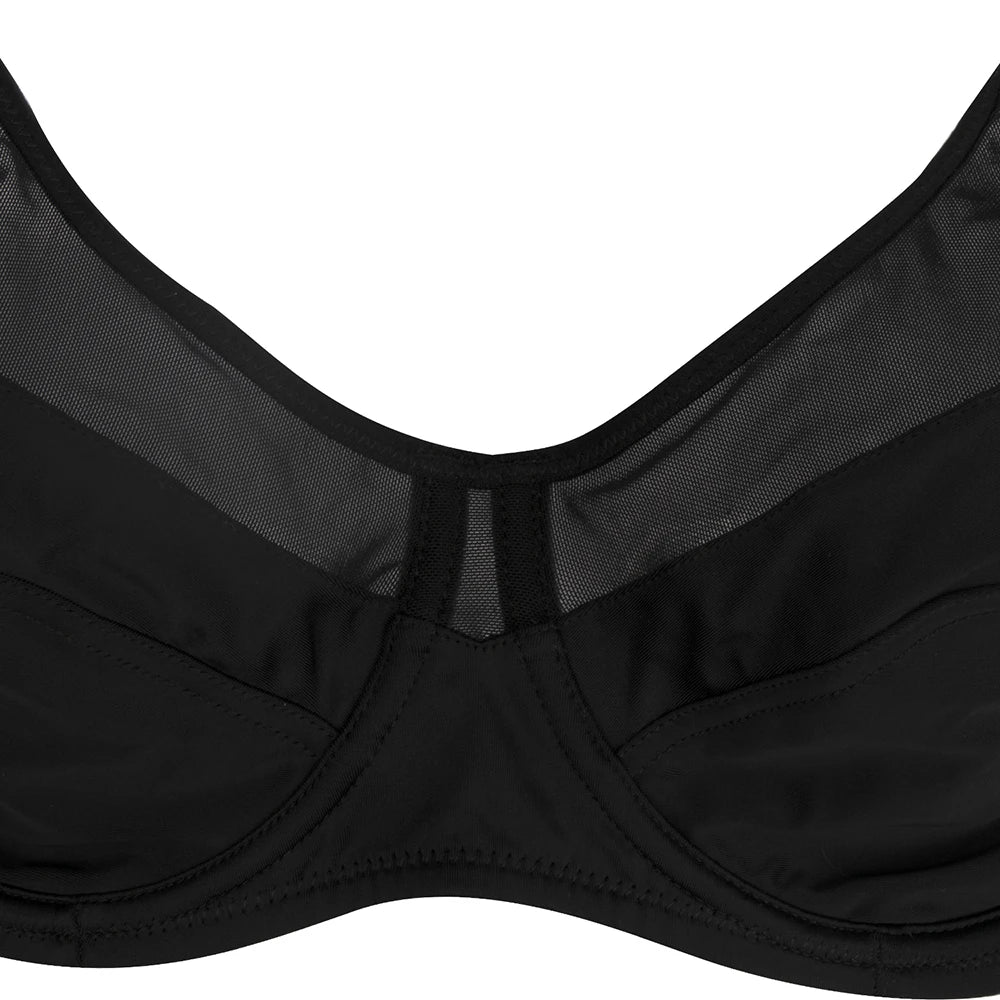 Plus Size V-Neck Minimizer Bra | Lace Mesh Underwire Full Coverage Non-Padded Ultra-Thin