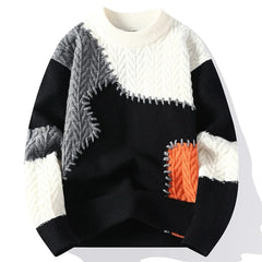 Men’s Patchwork Knit | Winter Loose Streetwear Pullover