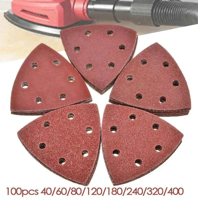 100pcs Triangular Sanding Discs 90mm | Hook & Loop Delta Sander Sandpaper Grit 40–400