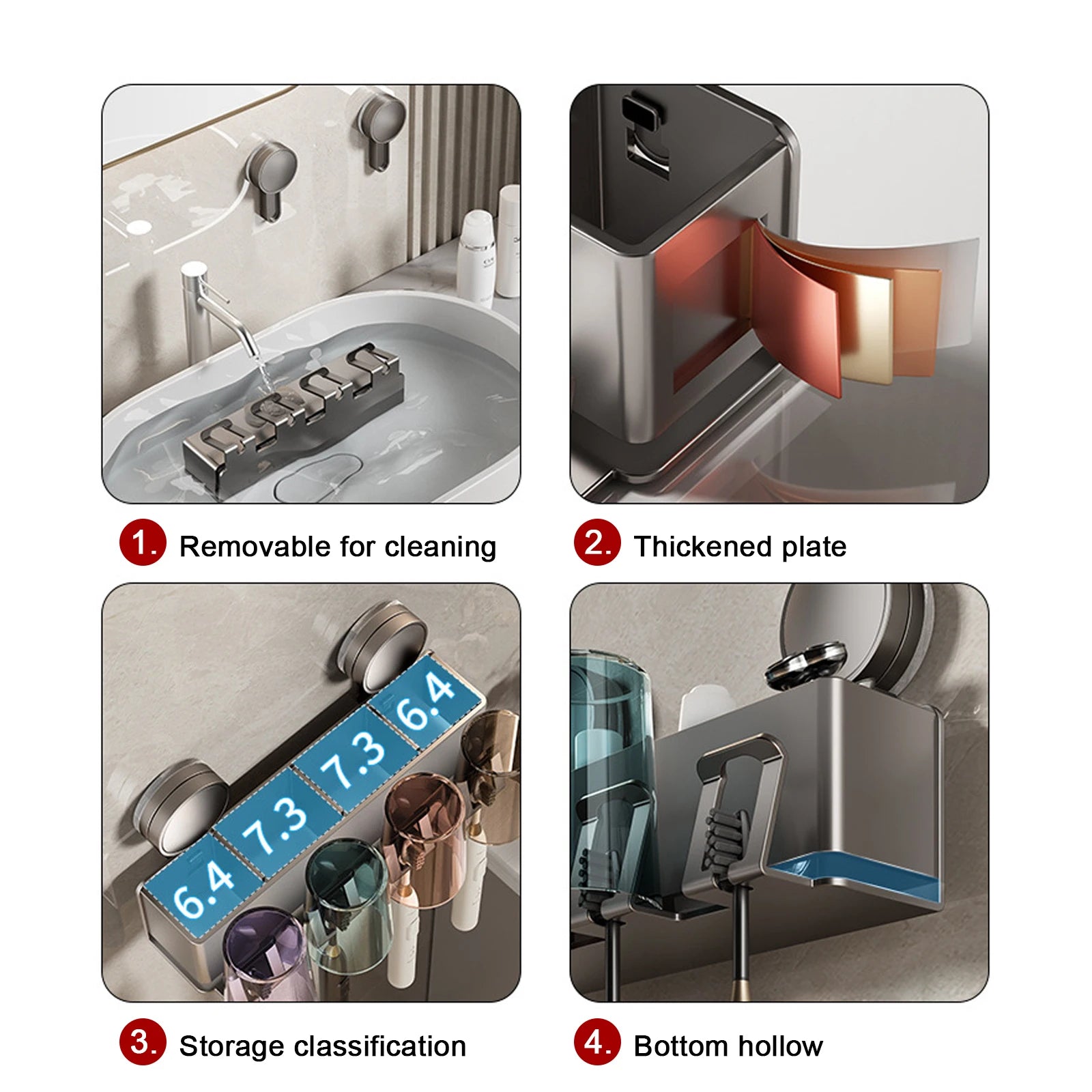 Suction Cup Toothbrush Holder with Mouthwash Cups & Shelf by Snagg A Toothbrush Holder