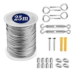 304 Stainless Steel Wire Rope Kit 15/30M | PVC Coated Heavy-Duty Cable for Garden Balcony Farm Fence Tent