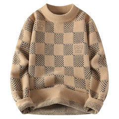 Men’s Checkered Knit Pullover | American Trendy Harajuku Slimming Sweater