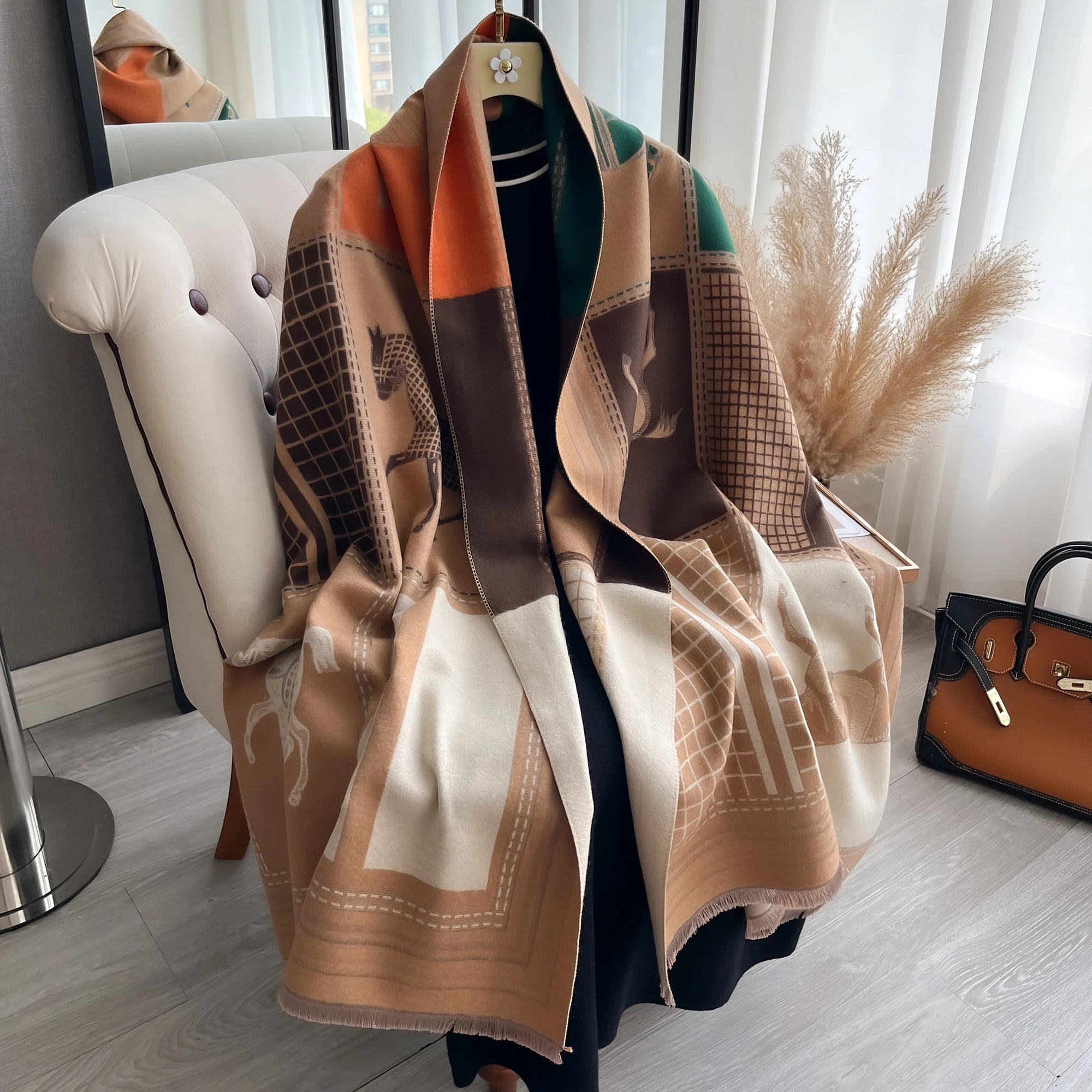 Luxury Horse Print Cashmere Feel Scarf For Women - Others In Fashion