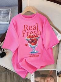 Real Fresh Cherry Fruit Cup Print Womans Streetwear T-Shirt