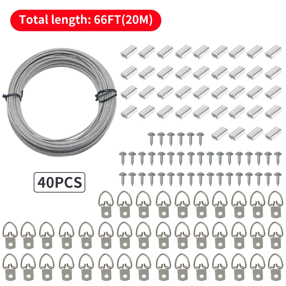 1.5mm 304 Stainless Steel Cable Suspension Kit | Picture Frame Hanging Wire Rope with Hardware