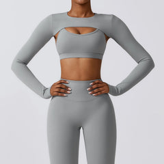 Women's Long Sleeve Shawl Yoga Camisole | Push-Up Nude Fitness Gym Workout Running Sports Top