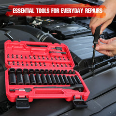 64 Pcs 1/4" Drive Impact Socket & Power Bit Set – Metric Deep & Shallow Sockets with Ratchet and Accessories