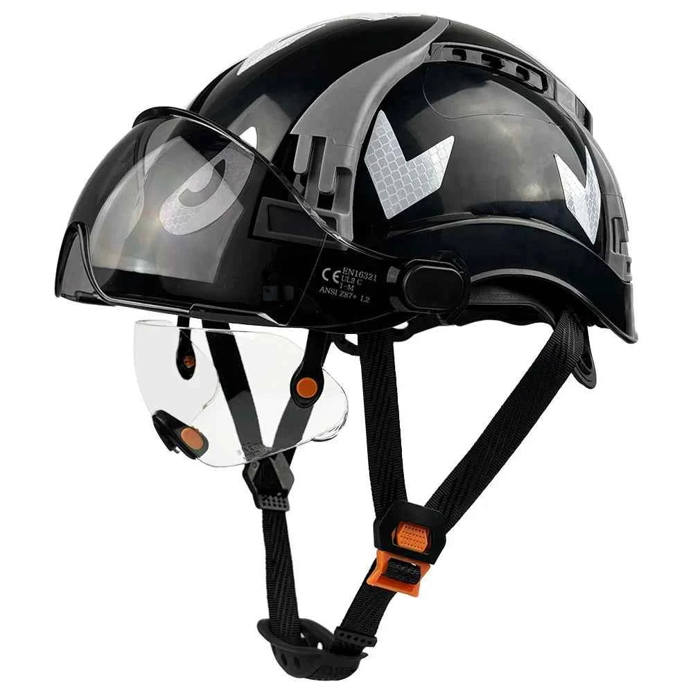 Vented construction safety helmet with double visors and reflective stickers – image 1