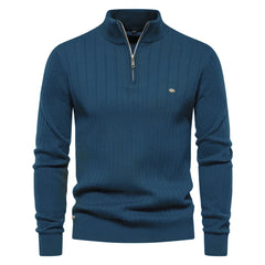 Men’s England Style Quarter-Zip Pullover | Premium Cotton-Lycra Winter Sweater