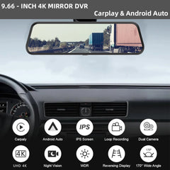 4K Smart Rearview Mirror | Wireless CarPlay & Android Auto Dash Cam
