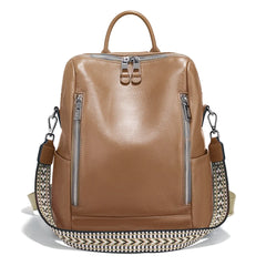 Genuine Leather Convertible Backpack – Multi-Pocket Day Pack & Shoulder Bag for Travel & Commuting