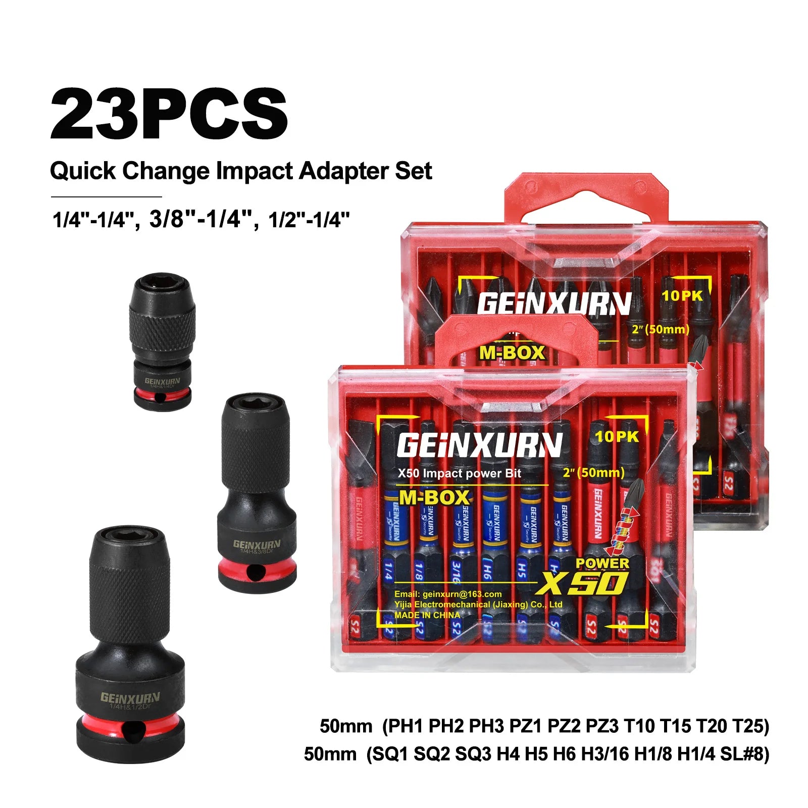 Impact Screwdriver Bit Holders 6pcs | 1/2" 3/8" 1/4" Square Drive to 1/4" Quick-Release Hex Adapter