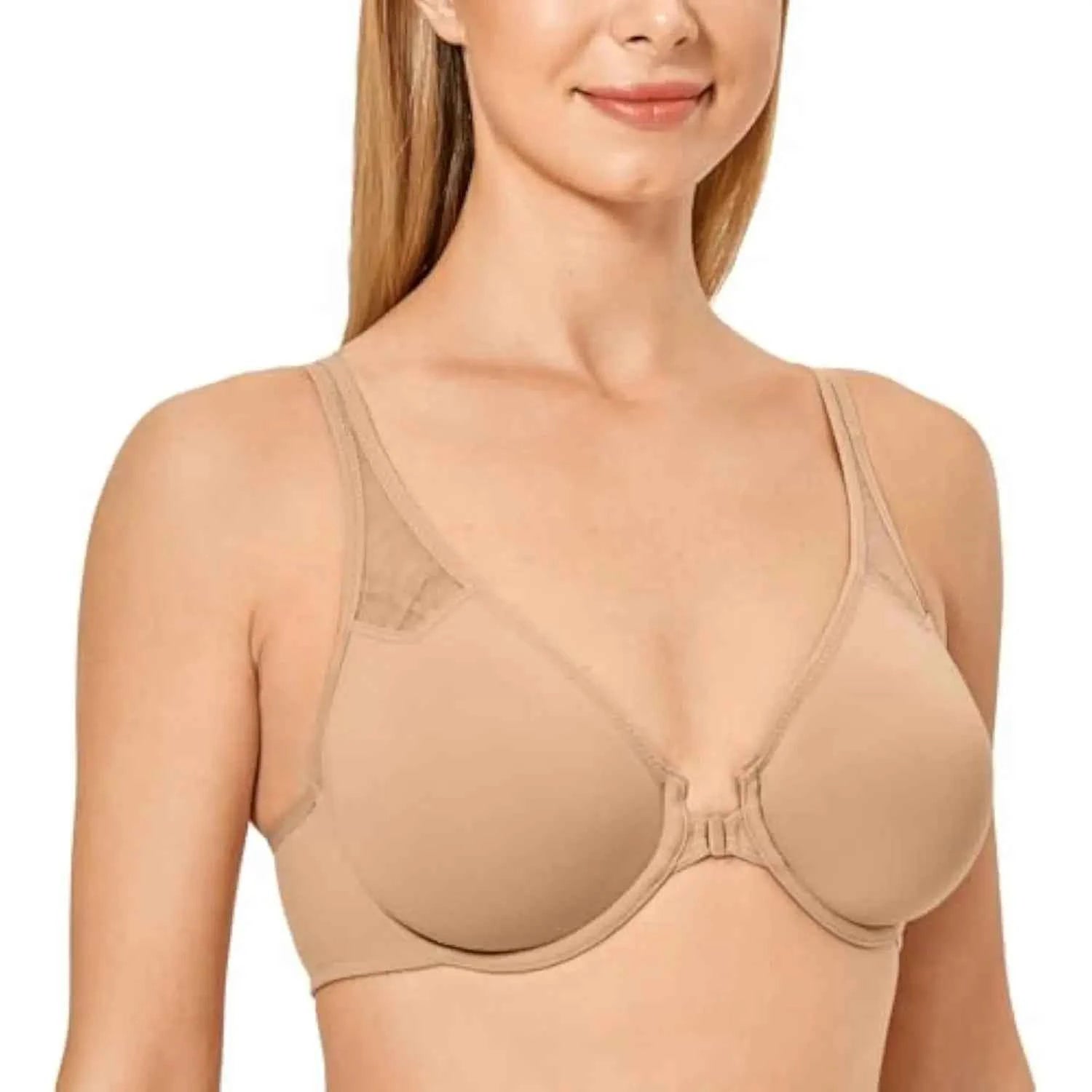 Plus Size Front Closure Racerback Bra | Underwire Plunge Full Coverage Supportive Unlined