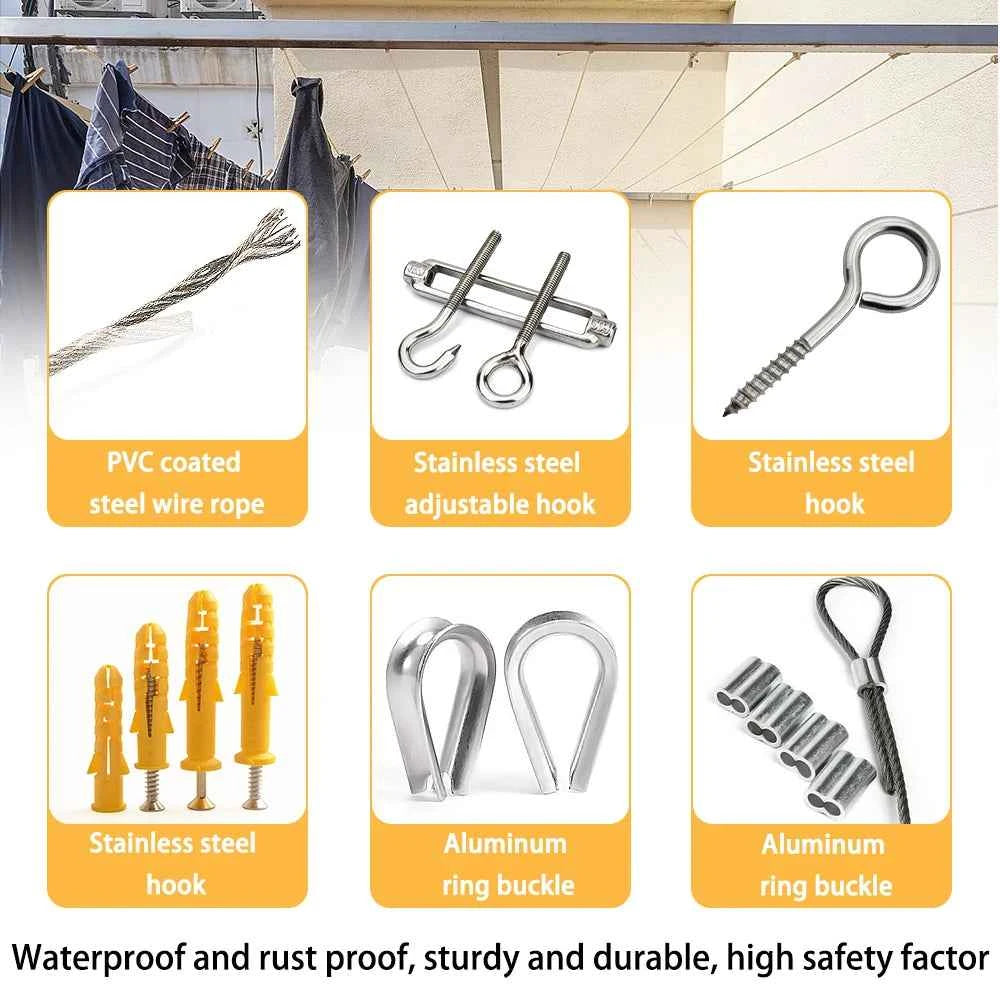 PVC Transparent Stainless Steel Wire Rope 10–25M | 2mm Cable for Clothesline Guardrail Safety Rope