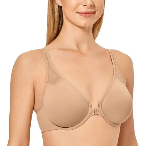 Plus Size Front Closure Racerback Bra | Underwire Plunge Full Coverage Supportive Unlined
