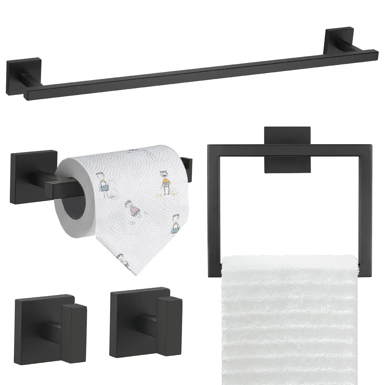 Matte Black/White Bathroom Hardware Set by Snagg A Rack