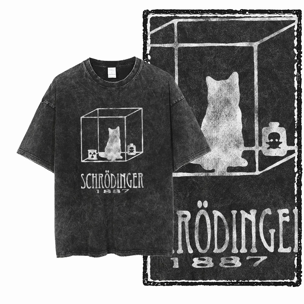 Acid Washed Cat Graphic Unisex T-Shirt | Cotton Streetwear Big Size Vintage Tee