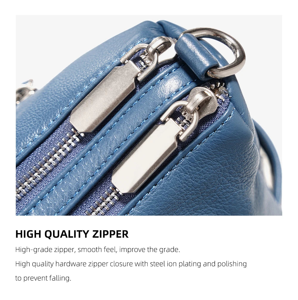 Cowhide Leather Multi-Pocket Crossbody Handbag – Fashion Shoulder & Commuter Shopper Bag for Women