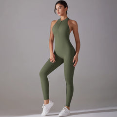 Women's Backless Scrunch Butt Yoga Jumpsuit | Sleeveless Zip One-Piece Gym Sport Fitness Overalls