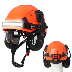 Construction safety helmet with built-in goggles, LED headlamp and earmuffs – image 17