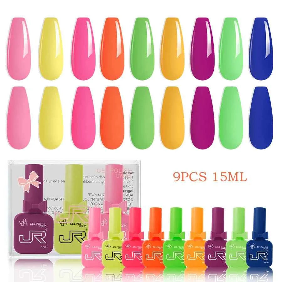 9pcs 15ml gel nail polish set Including Red Pink Nude - 10 Variants