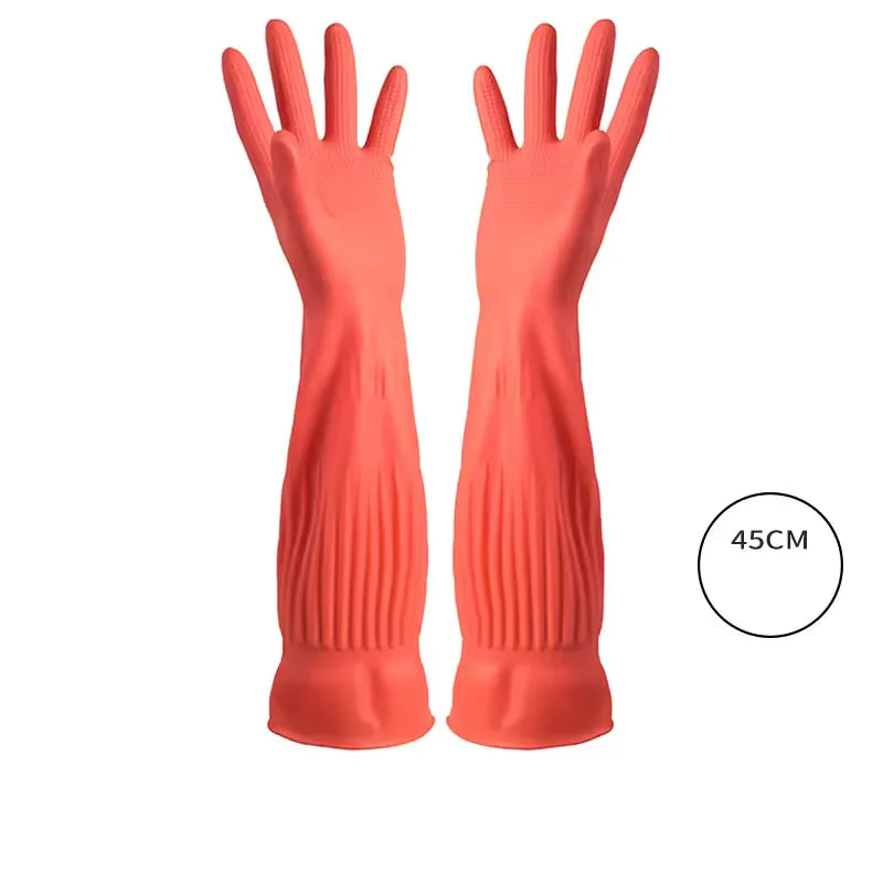 45cm Lengthen Dishwashing Cleaning Gloves Reusable Rubber Latex Kitchen Gloves Soft Comfortable Waterproof Household Clean Tool by Snagg A Gloves